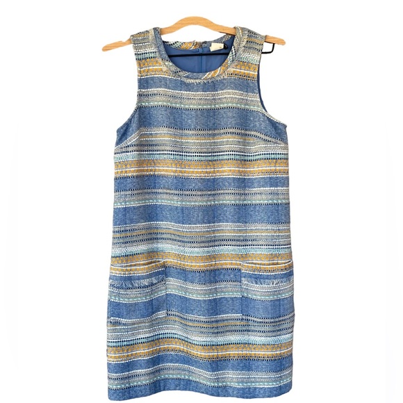 Anthropologie Akemi + Kin Womens Woven Blue Yellow Tweed Shift Dress Size 8 - Picture 4 of 8